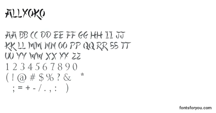 characters of allyoko font, letter of allyoko font, alphabet of  allyoko font