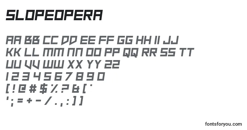 characters of slopeopera font, letter of slopeopera font, alphabet of  slopeopera font