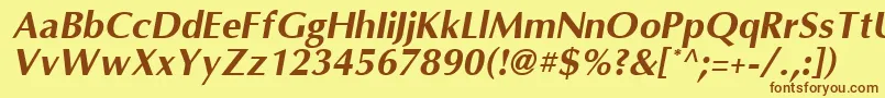 フォントOmniBoldItalic – 茶色の文字が黄色の背景にあります。