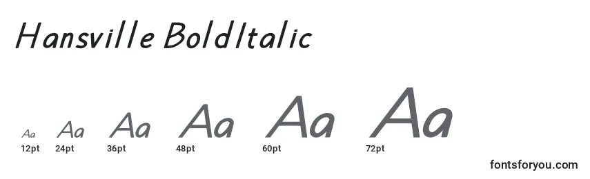 Размеры шрифта Hansville BoldItalic