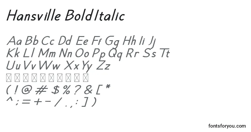 A fonte Hansville BoldItalic (129001) – alfabeto, números, caracteres especiais