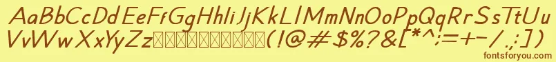 フォントHansville BoldItalic – 茶色の文字が黄色の背景にあります。