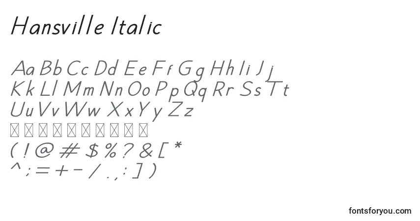 A fonte Hansville Italic – alfabeto, números, caracteres especiais