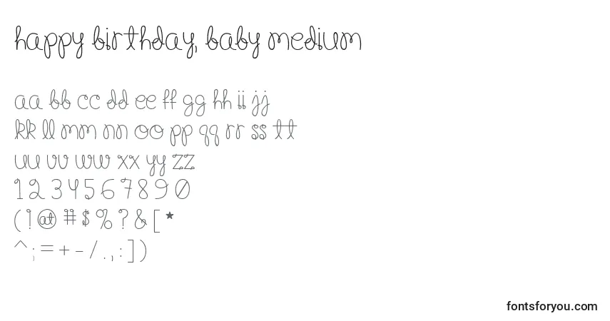 Czcionka Happy Birthday, Baby Medium – alfabet, cyfry, specjalne znaki