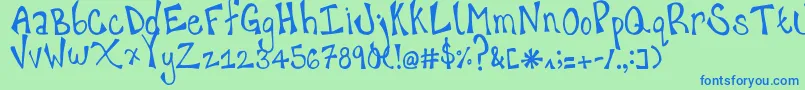 happy hanneke Font – Blue Fonts on Green Background