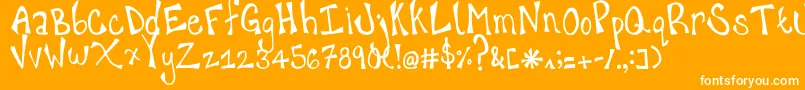 Weitere Informationen zur happy hanneke-Schriftart happy hanneke-Schriftart – Weiße Schriften auf orangefarbenem Hintergrund
