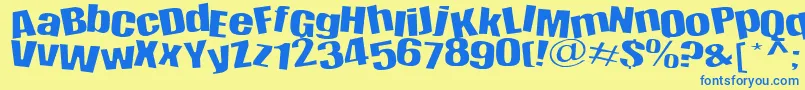 フォントHappy Happy Joy Joy – 青い文字が黄色の背景にあります。