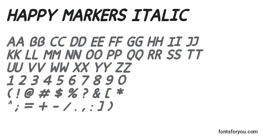 Шрифт Happy markers Italic – алфавит, цифры, специальные символы