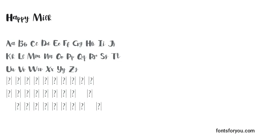 Schriftart Happy Milk – Alphabet, Zahlen, spezielle Symbole