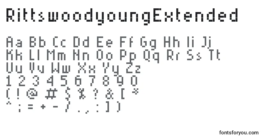 A fonte RittswoodyoungExtended – alfabeto, números, caracteres especiais
