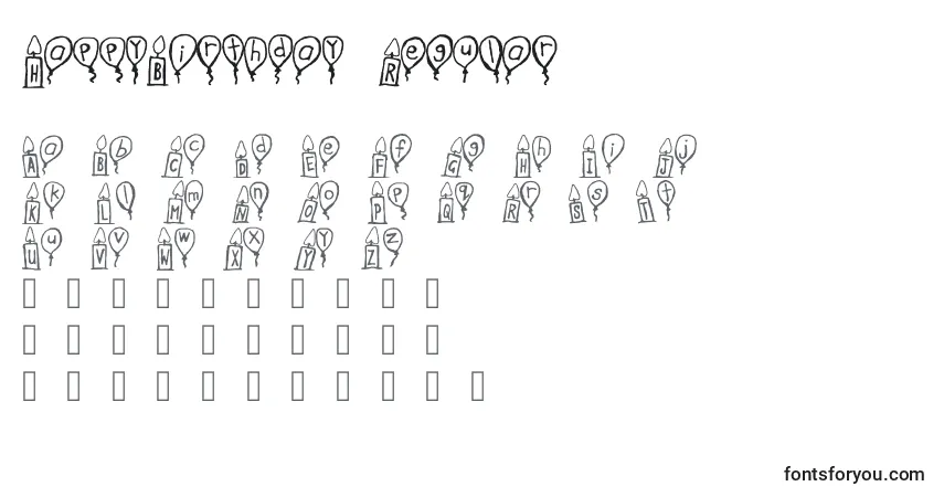 Шрифт HappyBirthday Regular – алфавит, цифры, специальные символы