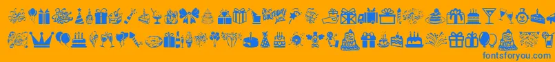 HappyBirthday-Schriftart – Blaue Schriften auf orangefarbenem Hintergrund