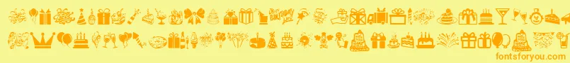 HappyBirthday-Schriftart – Orangefarbene Schriften auf gelbem Hintergrund