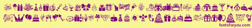 HappyBirthday-Schriftart – Violette Schriften auf gelbem Hintergrund