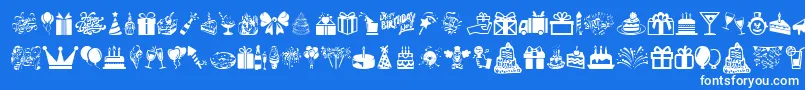 HappyBirthday-Schriftart – Weiße Schriften auf blauem Hintergrund