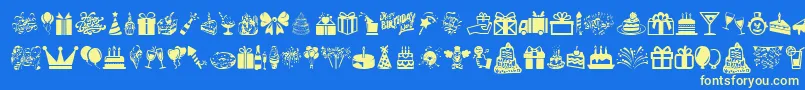 HappyBirthday-Schriftart – Gelbe Schriften auf blauem Hintergrund