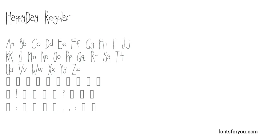 Schriftart HappyDay Regular – Alphabet, Zahlen, spezielle Symbole