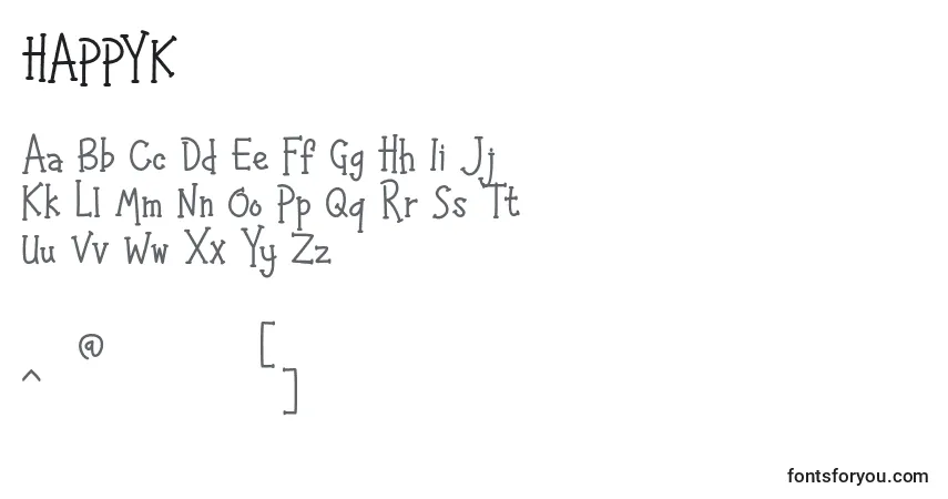 A fonte HAPPYK 1 – alfabeto, números, caracteres especiais