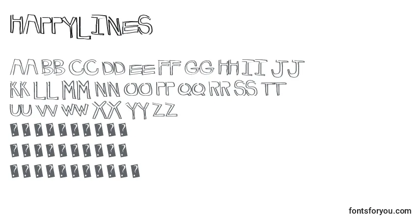 Schriftart HappyLines – Alphabet, Zahlen, spezielle Symbole