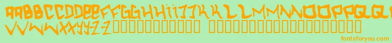 フォントhardcore – オレンジの文字が緑の背景にあります。