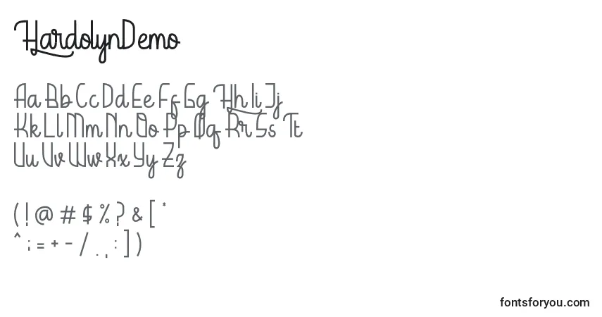 Czcionka HardolynDemo (129056) – alfabet, cyfry, specjalne znaki