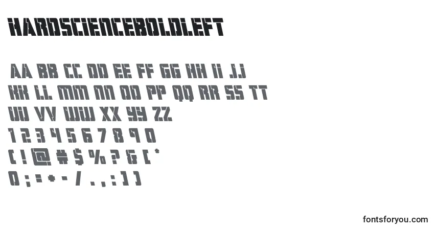 A fonte Hardscienceboldleft – alfabeto, números, caracteres especiais