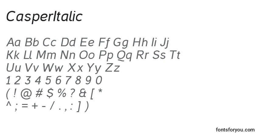Schriftart CasperItalic – Alphabet, Zahlen, spezielle Symbole