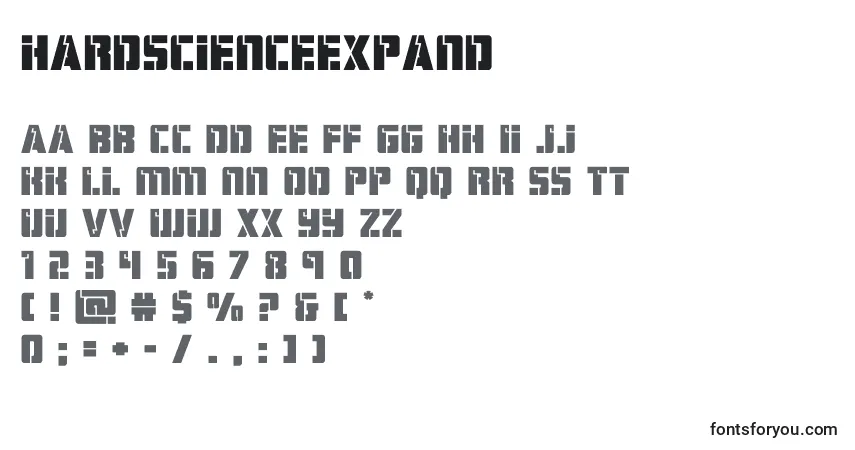 Schriftart Hardscienceexpand – Alphabet, Zahlen, spezielle Symbole