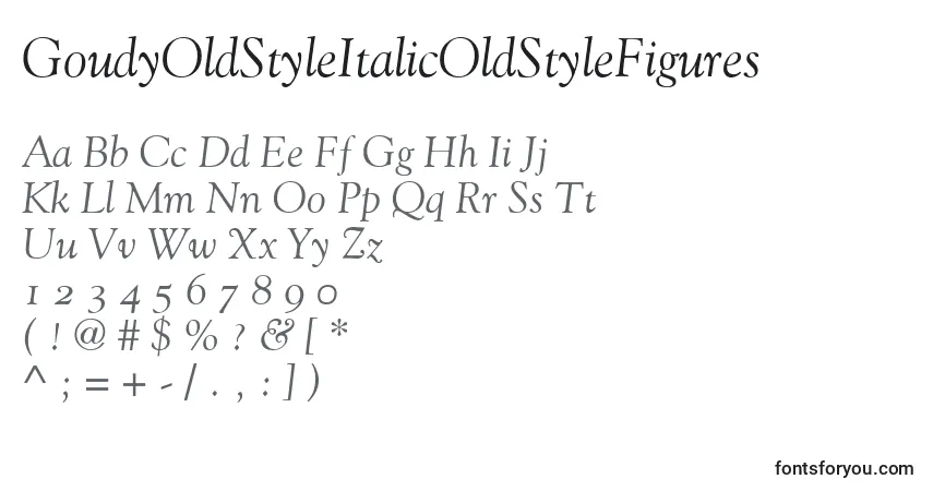 Czcionka GoudyOldStyleItalicOldStyleFigures – alfabet, cyfry, specjalne znaki