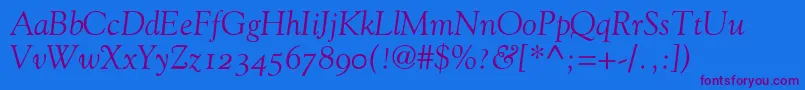 GoudyOldStyleItalicOldStyleFigures-Schriftart – Violette Schriften auf blauem Hintergrund