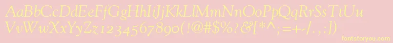 GoudyOldStyleItalicOldStyleFigures-Schriftart – Gelbe Schriften auf rosa Hintergrund