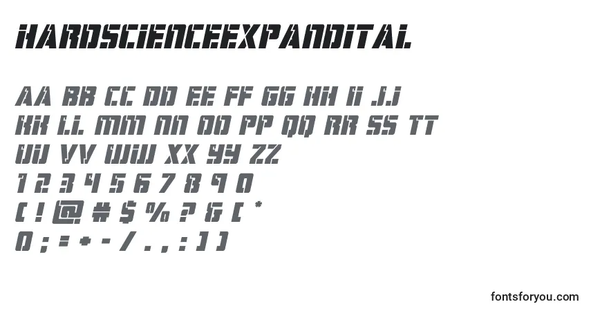 Schriftart Hardscienceexpandital – Alphabet, Zahlen, spezielle Symbole