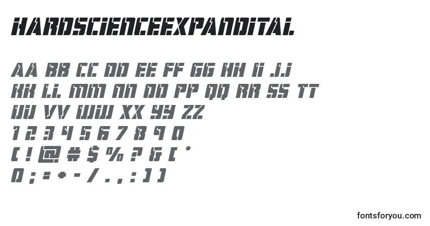 Шрифт Hardscienceexpandital (129081) – алфавит, цифры, специальные символы