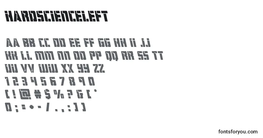 A fonte Hardscienceleft – alfabeto, números, caracteres especiais