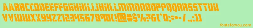 hardscienceleft-Schriftart – Orangefarbene Schriften auf grünem Hintergrund