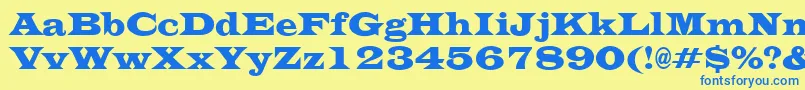 フォントEvitacondensedRegular – 青い文字が黄色の背景にあります。