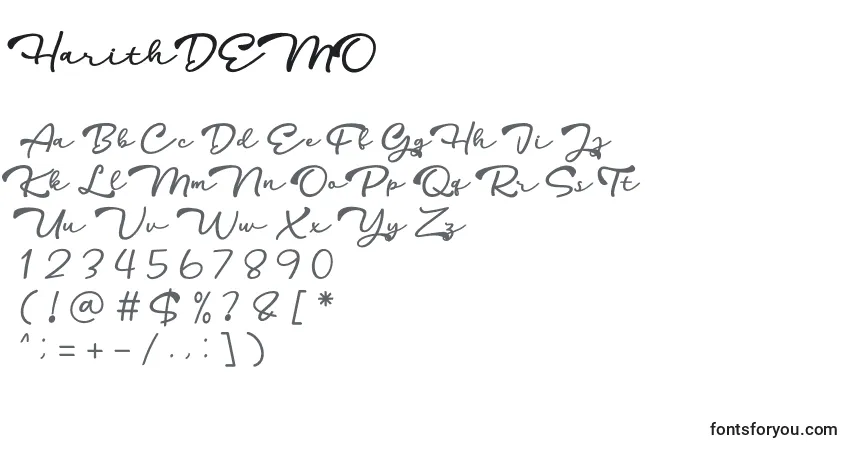 Czcionka HarithDEMO – alfabet, cyfry, specjalne znaki