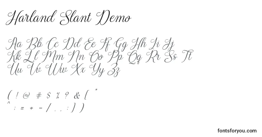 Schriftart Harland Slant Demo – Alphabet, Zahlen, spezielle Symbole