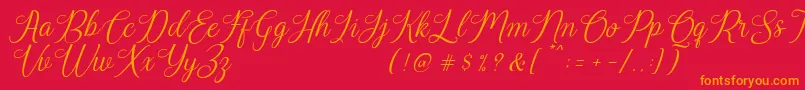 Harland Slant Demo-Schriftart – Orangefarbene Schriften auf rotem Hintergrund