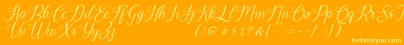 Harland Slant Demo-Schriftart – Gelbe Schriften auf orangefarbenem Hintergrund