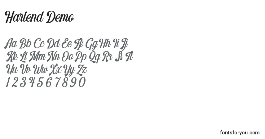A fonte Harlend Demo (129110) – alfabeto, números, caracteres especiais