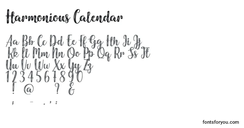Schriftart Harmonious Calendar – Alphabet, Zahlen, spezielle Symbole