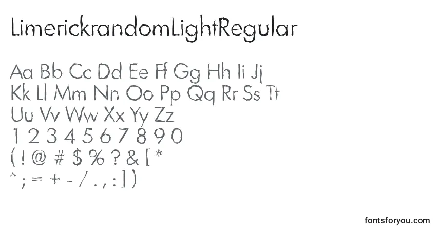 Czcionka LimerickrandomLightRegular – alfabet, cyfry, specjalne znaki