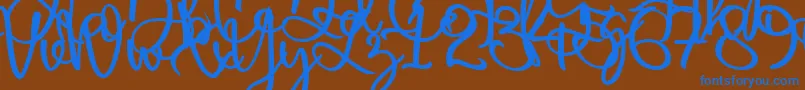 フォントHarold Flower – 茶色の背景に青い文字