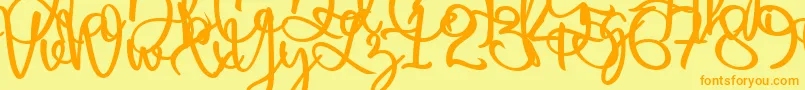 フォントHarold Flower – オレンジの文字が黄色の背景にあります。