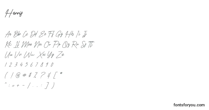 Schriftart Harris – Alphabet, Zahlen, spezielle Symbole