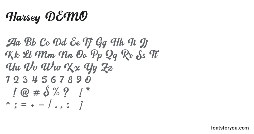 A fonte Harsey DEMO – alfabeto, números, caracteres especiais