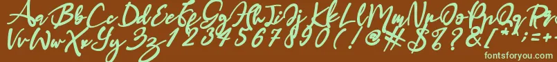 フォントHaruka – 緑色の文字が茶色の背景にあります。