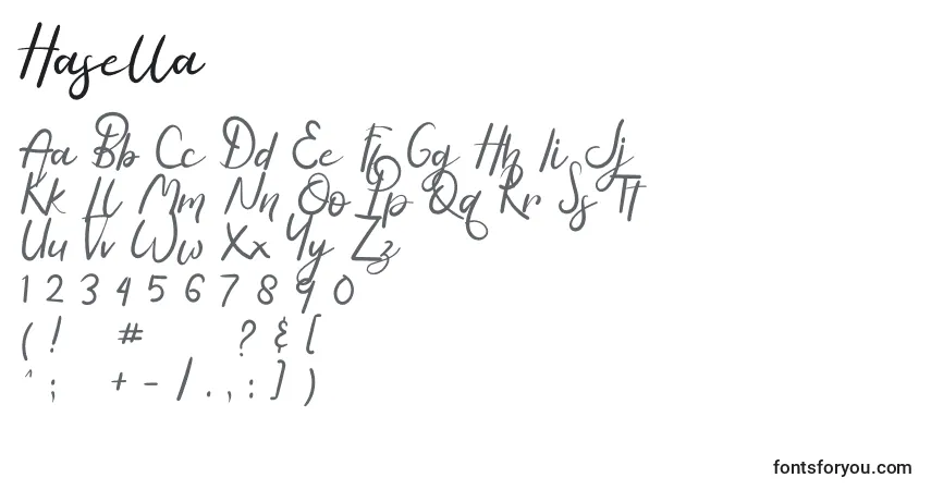 Schriftart Hasella – Alphabet, Zahlen, spezielle Symbole
