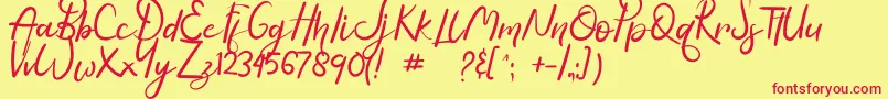 Hasella-Schriftart – Rote Schriften auf gelbem Hintergrund